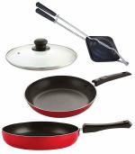 Nirlon 4 pcs of Red 3 Layer Non-stick Aluminium Coated Kitchenware Essential Combo Set