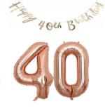Festiko 40th Birthday Party Decoration Combo Item, Party Suppliers, Party Favours (40th Year Happy Birthday Age Banner, 32Inch 40 Number Foil Balloons) (Rose Gold)