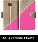 Sbms Asus Zenfone 4 Selfie Pink Artificial Leather Shock Proof Flip Cover