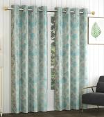 Yellow Weaves Blue Polyester Jacquard Abstract Curtains For Long Door, 9 Ft (Pack Of 2)