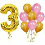 ACOME Pink, Gold Latex Number 3 Foil Balloon And Metallic Balloons Set (Set Of 101)