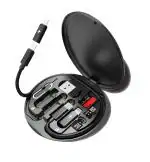 Mini Multi-Functional Fast Charging Data Cable Set for Apple, Android, Type C Charging with Retrieve Card Pin,Round Storage Box,Compact and Portable USB Data Cable Storage Box Travel Cable Set