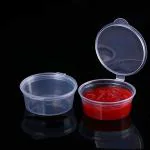 Aumni Crafts Small Polypropylene Plastic Containers (Pack of 100, Capacity 50 ML) 6x4.5x3 CM (2.25x1.75x1.2 Inch) Leak Proof With Lid For Ketchup Sauce Jam Cream