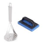 Stainless Steel Potato Masher With Cleaning Home and Office Tile Brush and Multicolour, Pack of 2