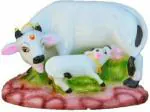 Navyaksh- NAVYAKSH Decorative Marble Kamdhenu Cow Calf Statue for Home Decorative Showpiece Decorative Showpiece - 7 cm (Polyresin, White)