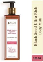 Kaers Ultra Rich Kalonji Body Milk Lotion | Moisturizer with Black Seed & Argan Oil with Honey | For Dry to normal Skin | Non Greasy | Skin Revitalizing Nigella sativa Moisturizer | All season | Skin repair lotion | 200 ml