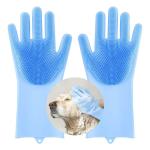SHIVAAY Pawaboo Pet Grooming Gloves, Multipurpose Silicone Heat Resistant Soft Brush Massage Magic Hair Removal Gloves, High Density Teeth Bathing Shampoo Shedding Cleaning Gloves for Pet Dogs Cats,Light Blue