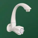 CUROVIT PVC Sink Cock Tap Wall Mounted White Plastic Swinging Spout Quarter Turn Tap for Kitchen Wash Basin .