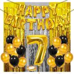 Zyozique 36 Pcs Combo 7th Birthday Party Decorations,Birthday Decorations kit for Boys 7th birthday,Baby Birthday Decoration Items 7 Year ,7th Birthday Decoration Items For Boys Gold & Black Birthday Decoration