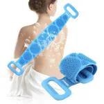 Lichee Silicone Bath Body Brush Exfoliating Double Side Silicone Body Back Scrubber Belt Long Back Cleaning Shower Strap for Men Women