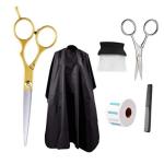 Doberyl All In One Professional Hair Cutting 6 Pcs Kit, Trimming Scissors For Nose, Ear Hairs, Beard, Mustache; Ruffle Tissue roll, Neck Duster Brush, Hairdresser Combs, Haircut Cape Barber Salon Set.