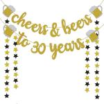 Festiko 30th Birthday For Him, Her, 30th Birthday Gifts, Cheers, Beers To 30 Years Gold Glitter Banner, 30th Anniversary For, 30th Wedding Supplies For Men, Women