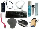 Anjo 8 in 1 Combo Of Wired Keyboard, Wired Mouse, Pad with Wrist Support, USB Hub 3.0, Cleaning Kit With Cloth & Brush 100ml, Extension Cable 1.5 Meter, LED light, OTG 2in1 Micro & C to A Type