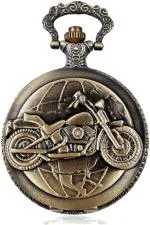 Blue Aura Exciting Lives Stainless Steel Vintage Motorcycle Pocket Watch 2738 Pocket Watch Chain