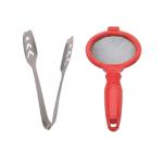 First Front Stainless Steel Momo Tong with Solid Plastic Tea Strainer and Multicolour, Pack of 2