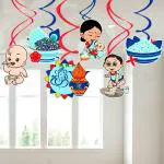 Zyozique Blue Annaprasanam Hanging Swirls,Annaprashan Decoration Items,Rice Ceremony Decorations Items,Blue Rice Ceremony Hanging Swirls,Baby Photoshoot Props for Rice Ceremony (Pack of 6)