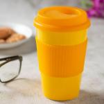 Clay Craft Fine Ceramic Travel Coffee Mug With Silicone Lid And Silicone Non Slip Sleeve - Reusable For Hot Cold Coffee, Water And Tea - 440 Ml (Yellow, 1 Piece)