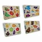 Clapjoy Wooden Learning Educational Board for Kids, Puzzle Toys for 2 Years Old Boys & Girls (Combo of 4)