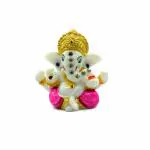 pujaNpujari Lord Ganesha Ganapati White Stone Idol Showpiece for Car Dashboard (Pink)