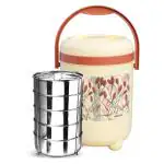 Milton Trojan 5 Insulated Tiffin, 5 Stainless Steel Containers, 1000 ml Each, Ivory | Lunch Box | PU insulated | BPA Free | Food Grade | Easy to Carry | Odourless