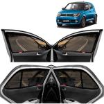 Kingsway Car Magnetic Sun Shades Curtains for Maruti Suzuki Ignis, Model Year : 2016 Onwards, Zips in Front Window, Color : Black, Cotton Mesh, Complete Set of 4 Piece