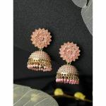Priyaasi Pink Brass Gold Plated Floral Jhumka Earrings For Women