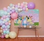 SPECIALYOU.IN Princess Theme Birthday Party decoration items for girls with Pastel Multicolor Balloons, Jumbo Balloons & Princess theme 3*2 Flex poster, Disney Theme Birthday decoration Pack of 81 Items