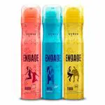 Engage Combo Pack Deo Spray for Women (Blush, Spell and Tease), Skin Friendly, (Pack of 3; 150ml Each), 450ml