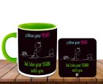 Whats Your Kick Funny Quotes Theme Follow Your Heart Quote Design Printed Light Green Ceramic Coffee and Tea Mug With Desky 325 ML