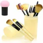 AVTY Makeup Brush Set Yellow with Storage Box with mushroom sponge (Pack of 1) (Pack of 13)