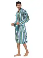 Rangoli Pinstripe 100 % Cotton Bathrobe for Women | OFF WHITE | Ultra-soft, Lightweight & Highly Absorbent Luxurious Bath Gown/Bath Robe for Women | L