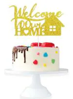 Festiko Welcome To Our Home Cake Toppers New House Housewarming Party Gold Glitter Key Cake Decor Welcome Home Family Party Decorations