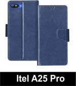 Sbms Itel A25 Pro Blue Artificial Leather Shock Proof Flip Cover