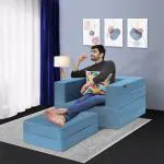 1 Seater Sofa cum Bed with Foot Stool 72x36x14 inches-Jute Fabric with 1 Cushion(Blue)