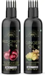 Desi Crew 100 Percent Pure Red Onion and Ginger Oil with Comb Applicator Cold Pressed for Skin, Body and Hair Care 100 ml Each