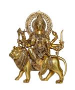 Kalarambh Brass Large Ambe Maa, Durga Devi, MATA Rani Idol for Navaratri, Diwali, Durga Puja for Home Office Temple Mandir Pooja Puja Room, Yellow, 11 x 4.2 x 14.1 Inch (L x W x H)