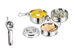 URBAN BUY Stainless Steel Lemon Squeezers with 3 Pcs Steel Lunch Box and Multicolour, (Pack of 2)