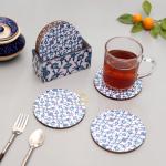 DULI Set of 6 Enamel Coated Round MDF Coasters 10x10cm (BlueMoroccan)