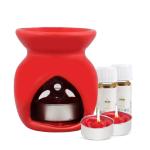 JSTBUY LABEL Multifunctional Coloured Diffuser Aromatherapy Essential Oil Burner with Tea Light Candles and Rose Aroma Oils