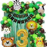 House of Banter Jungle Theme 3rd Birthday Decoration Jungle Theme Birthday Party Decorations, Jungle Theme Decoration - 63 Pieces(multi) No.1 Foil Balloon (3rd Birthday)