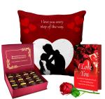 Midiron Valentine's Day Gift for Wife/Girlfriend|Romantic Gift for Husband/Boyfriend| Birthday gift for Wife ( Chocolate Box, Artificial Rose, Greeting Card, Cushion)