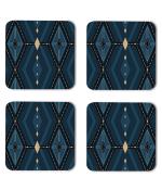 Whats Your Kick Pattern Design Dark Blue And Black Color Printed Set of 4 Coaster With Metal Stand