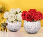 TIED RIBBONS Silk Artificial Rose Flowers with Vases 8 x 14 cm, Set of 2