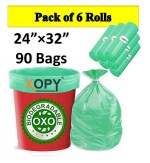 Xopy Compostable Eco Friendly Green Garbage Bag Large Size 24 X 32 inch | Dustbin Bag | Trash Bag | Green Color 90 Bag (6 Rolls)