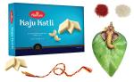 Feastive Celebrations Haldiram Kaju Katli Bhai Dooj Hamper With Ganesha Keepsake, Mauli, Kesar And Chawal With Complimentary Surprise Gift