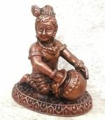 Searchers paradise Copper Idols of god Sri Krishna Culture Krishna Idol Sitting and Stealing Butter, 85 Grams , 1.8 inches, Patina Antique Finish , Pack of 1 Piece
