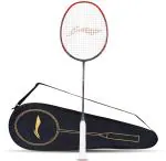 Li-Ning Red, Black Carbon Graphite Strung Badminton Racquet, 83 G