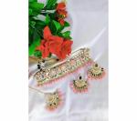 Gyaan Jewels Handmade Alloy Necklace, Earring and Maang Tikka Set Gold, Orange (Women) Free Size