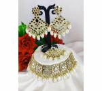 Gyaan Jewels Handmade Alloy Necklace, Earring and Maang Tikka Set White, Gold (Women) (Pack of 1) Free Size