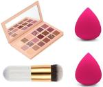Lenon Beauty New Nude 18 Colour EyeShadow Pallete With Foundation Brush And 2pcs Multicolour Sponge Puff (4 Items in the set)